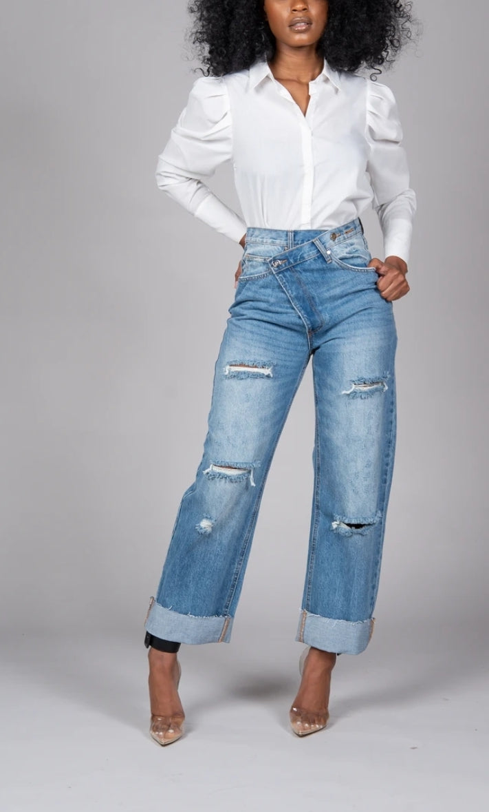 Hi Waist Crossover Jeans – SiiS Boutique